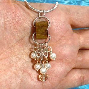 Pearls Florida Black Coral Swarovski Crystals Pendant Silver Tone Necklace